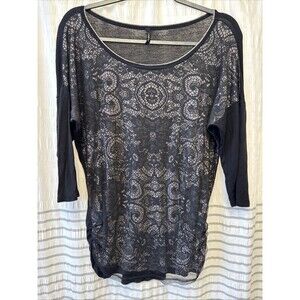 Edista Y2k 3/4 Sleeve Sheer WHIMSYGOTH‎ Large Black Tan Gothic Fairy Grung Usa